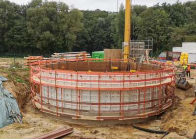 Digester with funnel and conical roof built with climbing formwork RSB Formwork Technology