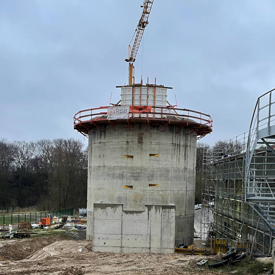 Digester with funnel and conical roof built with climbing formwork RSB Formwork Technology