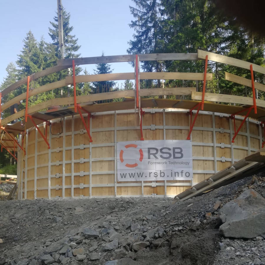 Elevated tank St. Stefan Tratten in Austria built with circular formwork from RSB Formwork Technology