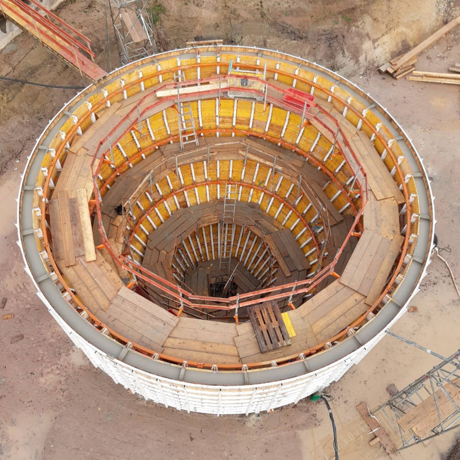 Secondary clarifier with in-situ concrete funnel formed with funnel formwork of RSB Formwork Technology GmbH