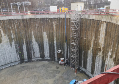 Vertical in-situ concrete shaft for the pumping station in Essen-Stoppenbergerbach formed with climbing formwork from RSB Formwork Technology GmbH