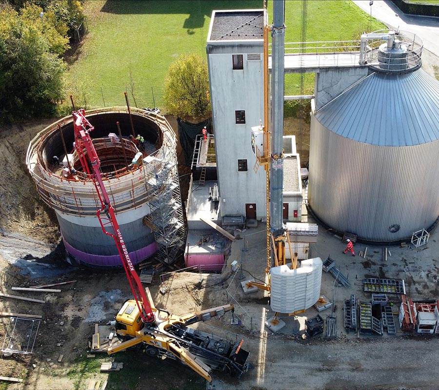 Digester with internal sludge pocket from RSB Formwork Technology in Markersdorf - Austria